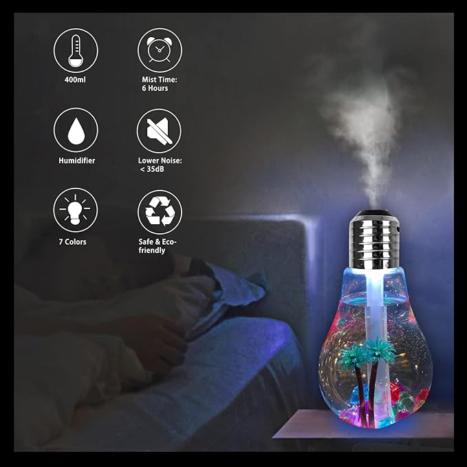 💧 USB Bulb Humidifier – 7-Color LED Mist Lamp