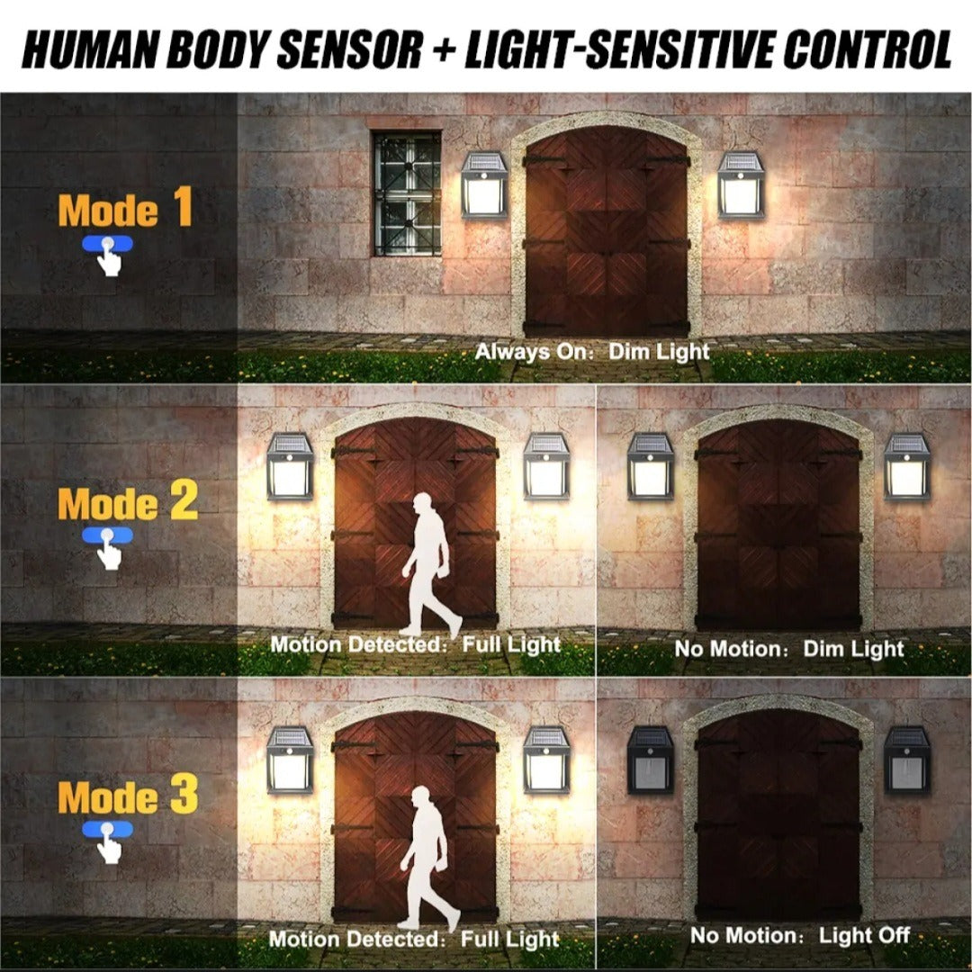 🌞 Motion Sensor Solar Wall Light – Warm LED Outdoor Lamp