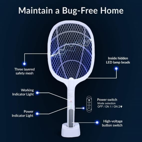 Electric Mosquito Killer Racket 🦟⚡ With Charging Stand